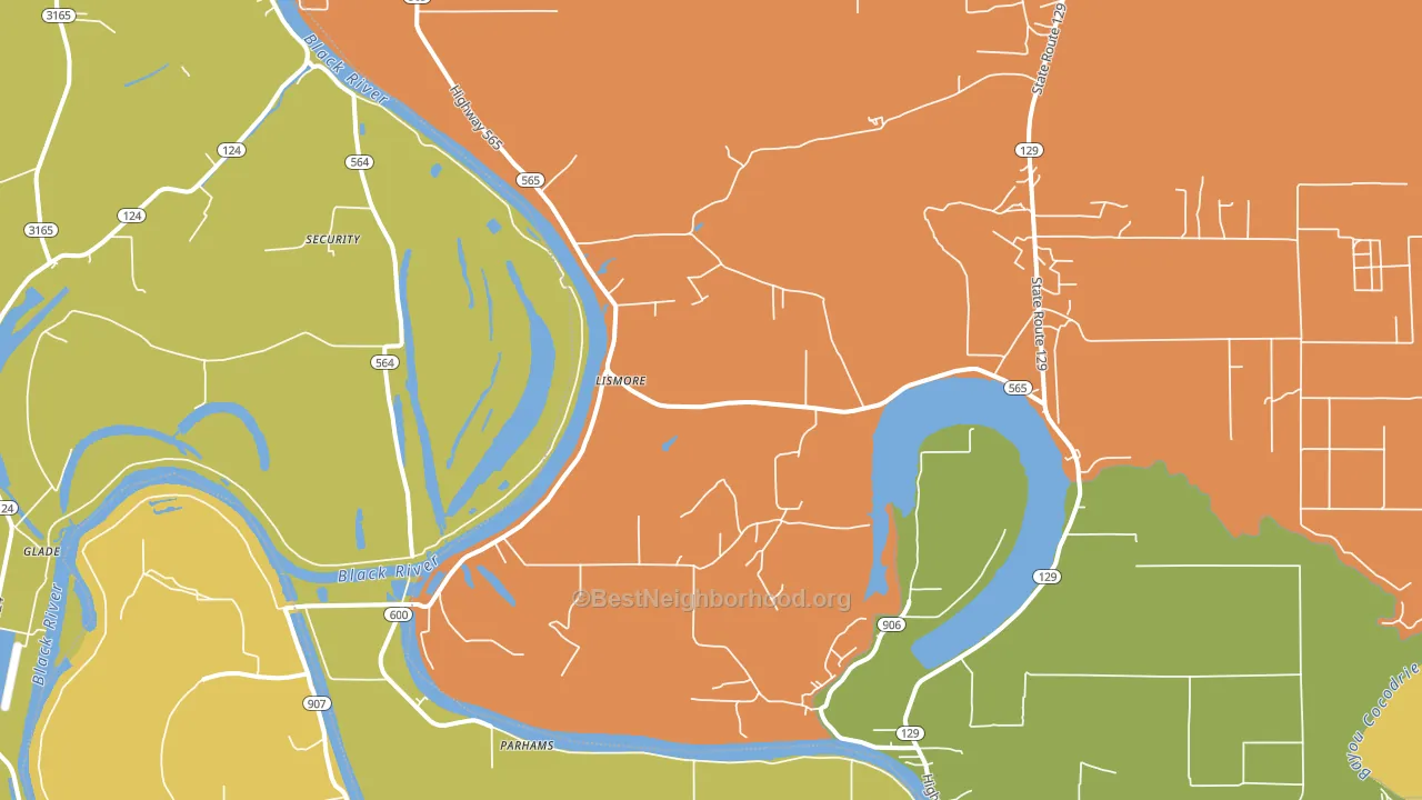 Lismore, LA block-group voter-turnout map