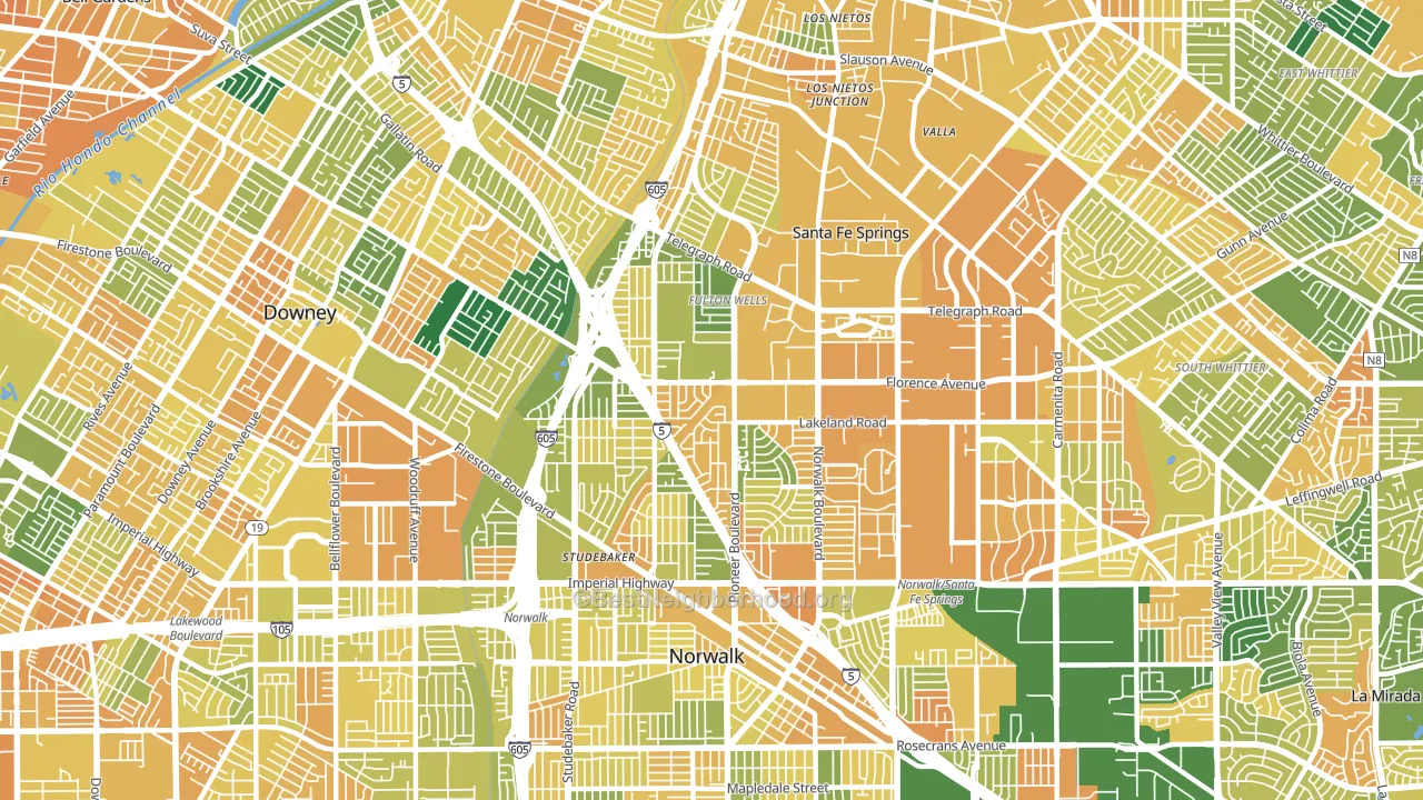 Little Lake City, Santa Fe Springs, CA block-group voter-turnout map