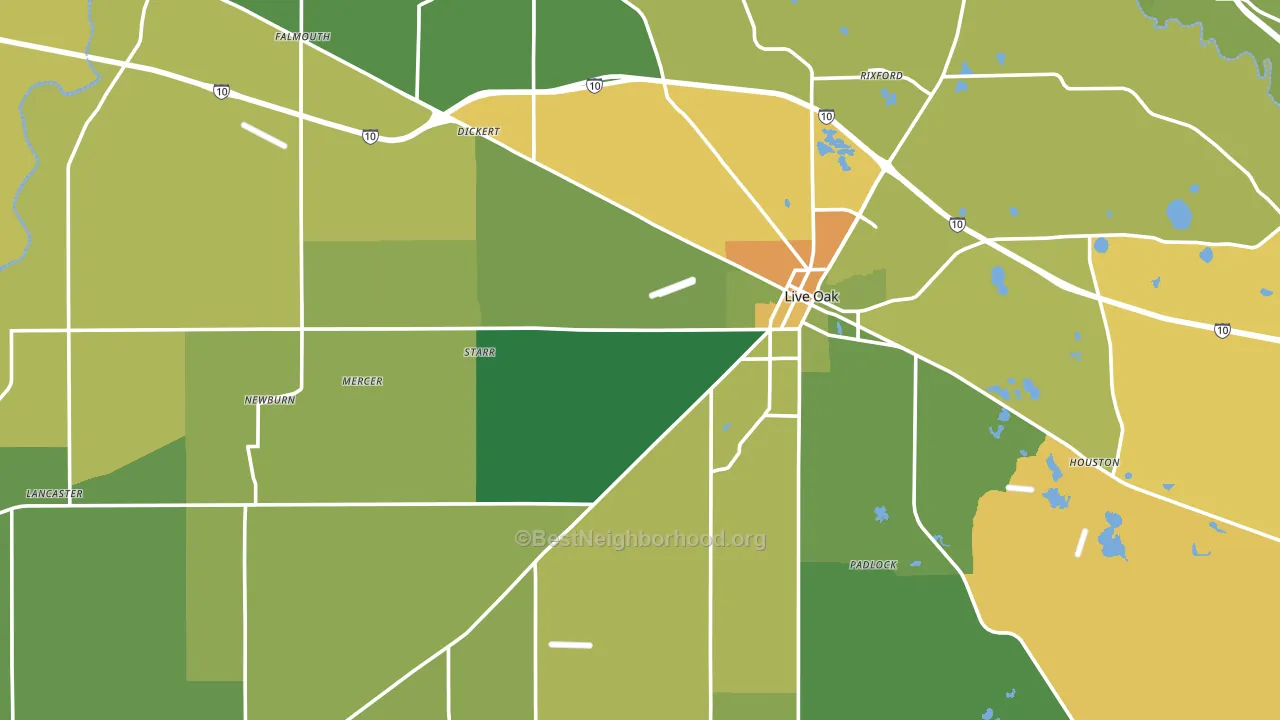 Live Oak, FL block-group voter-turnout map