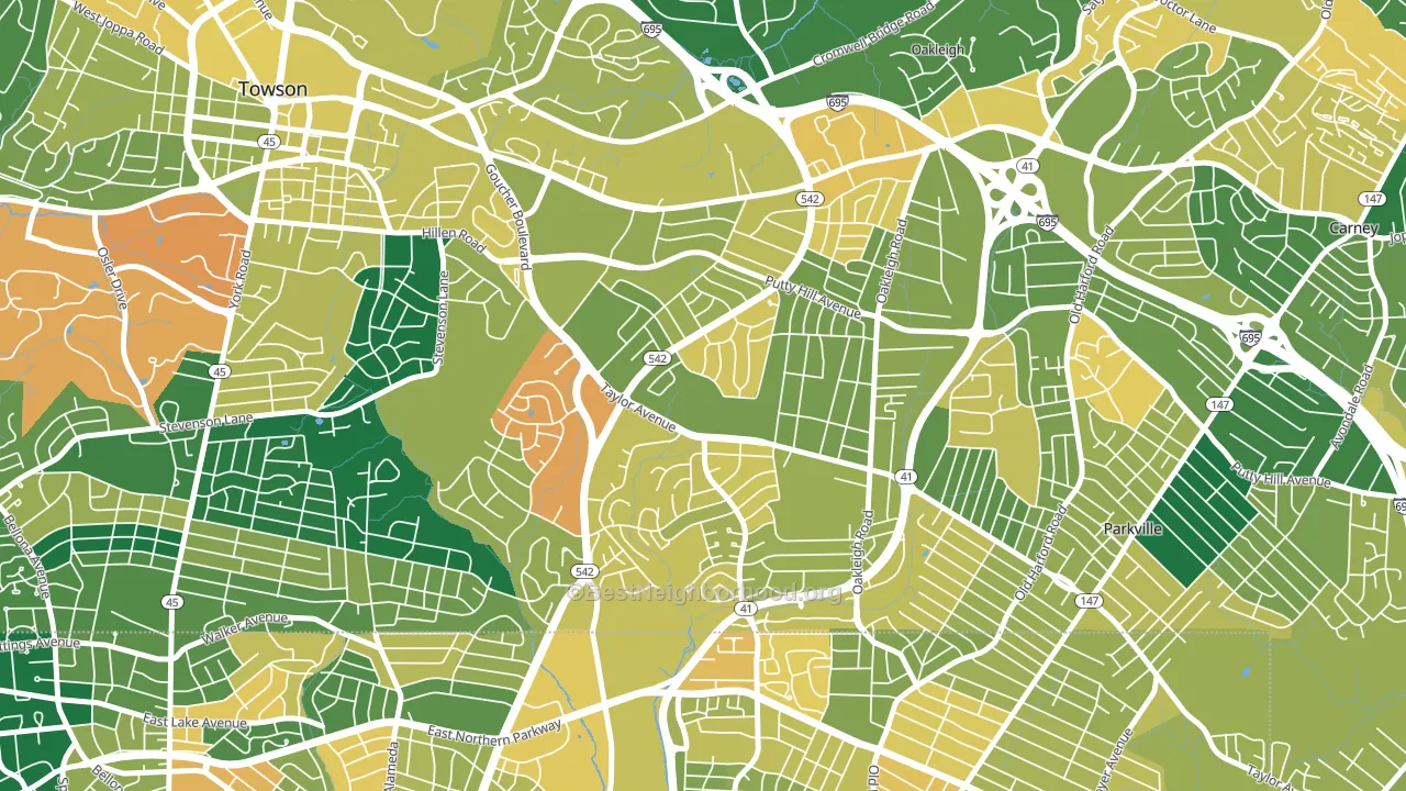 Loch Raven Village, Parkville, MD block-group voter-turnout map