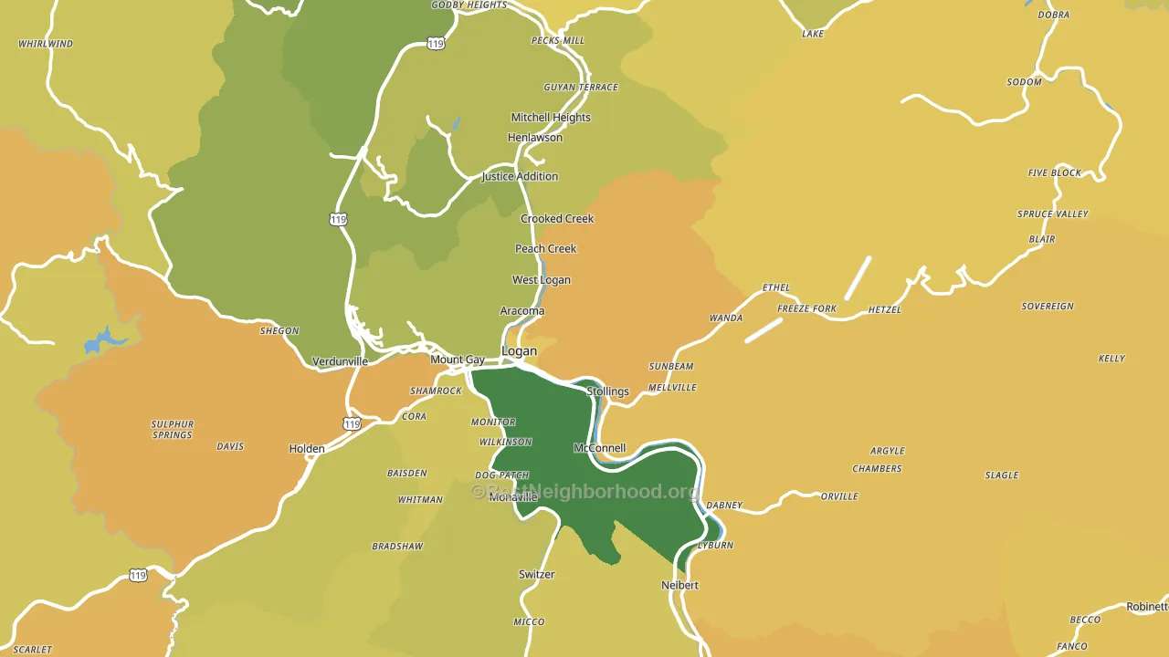 Logan County, WV block-group voter-turnout map