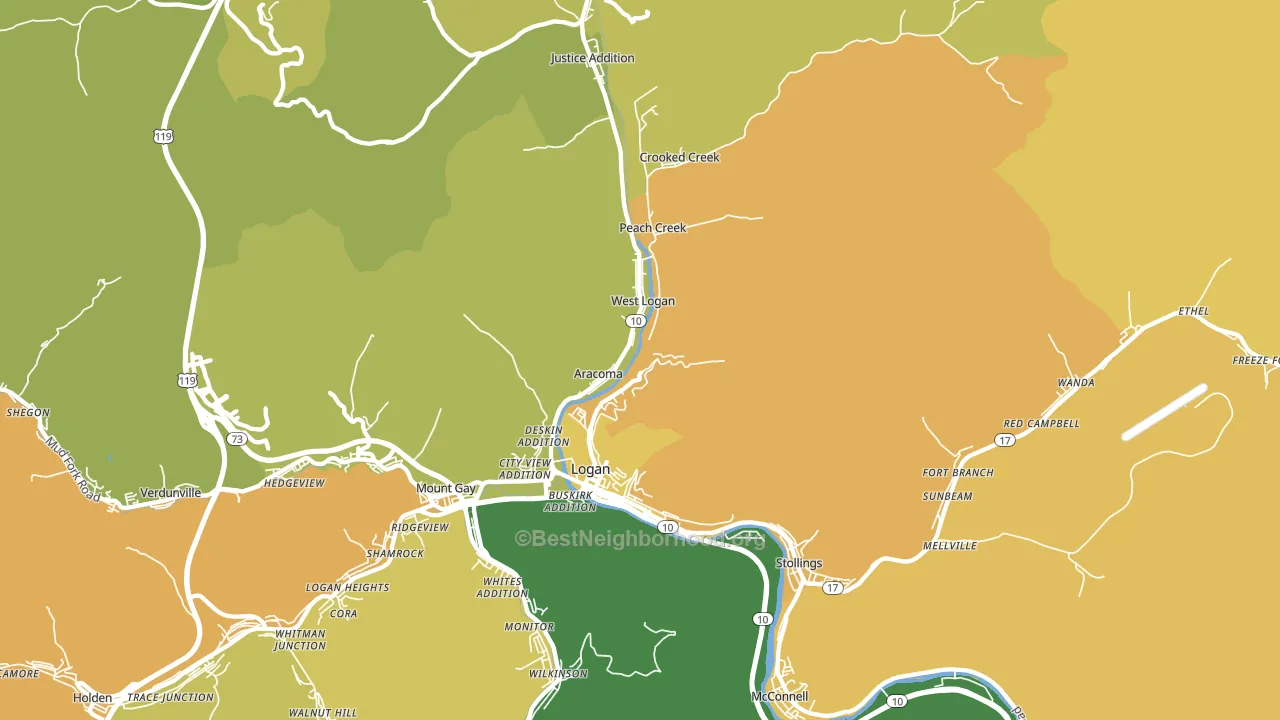 Logan, WV block-group voter-turnout map