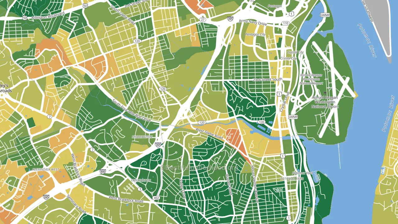 Long Branch Creek, Arlington, VA block-group voter-turnout map