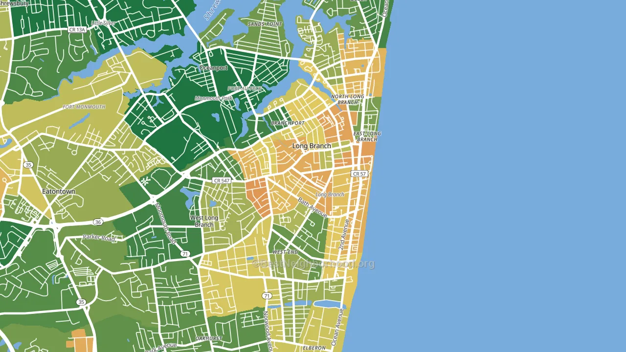 Long Branch, NJ block-group voter-turnout map