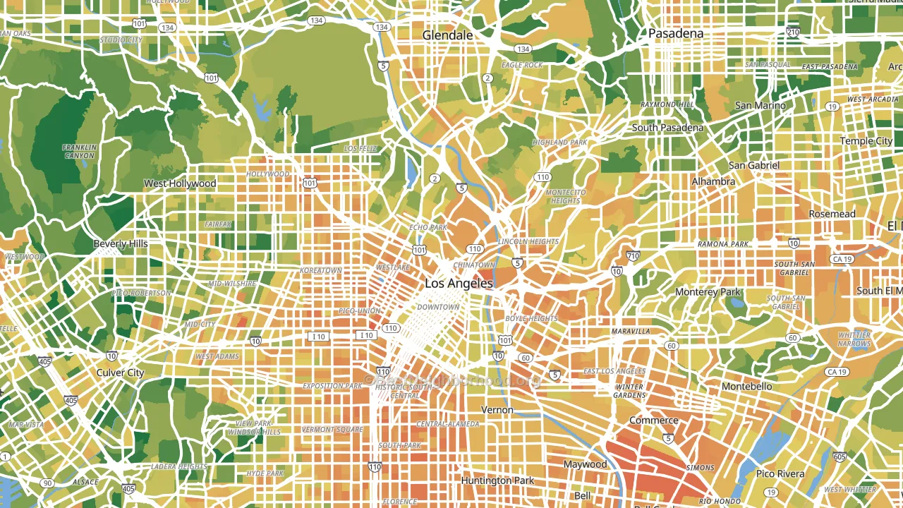 Los Angeles County, CA block-group voter-turnout map
