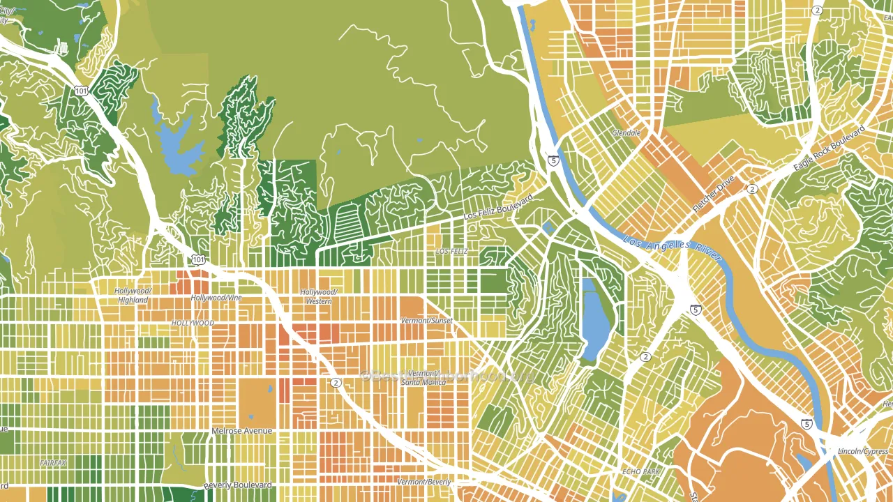 Los Feliz, Los Angeles, CA block-group voter-turnout map