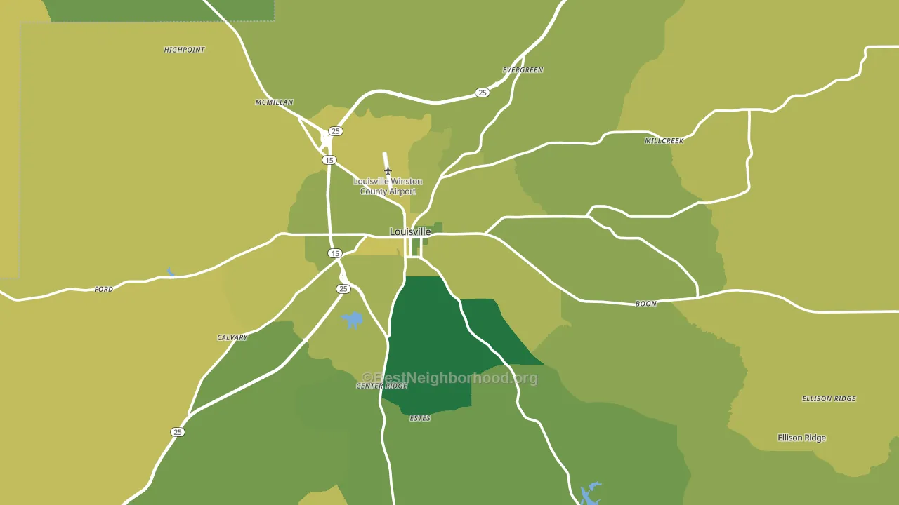 Louisville, MS block-group voter-turnout map