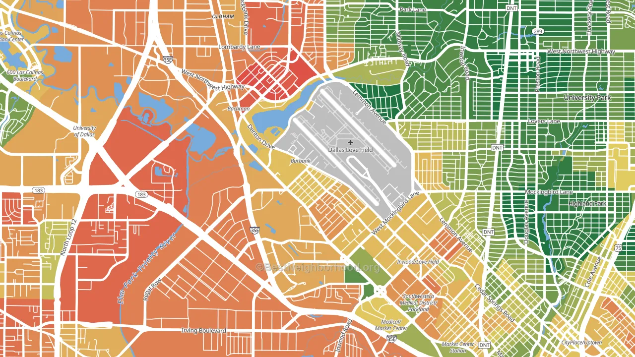 Love Field Area, Dallas, TX block-group voter-turnout map