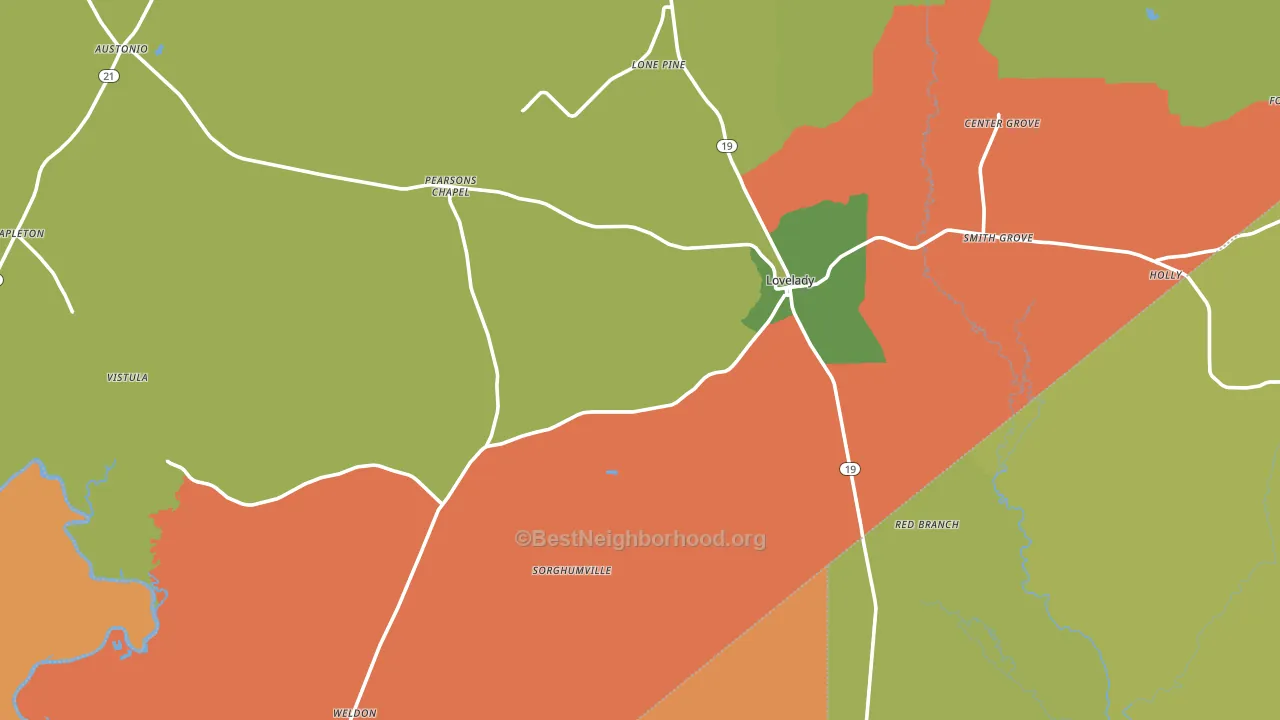 Lovelady, TX block-group voter-turnout map