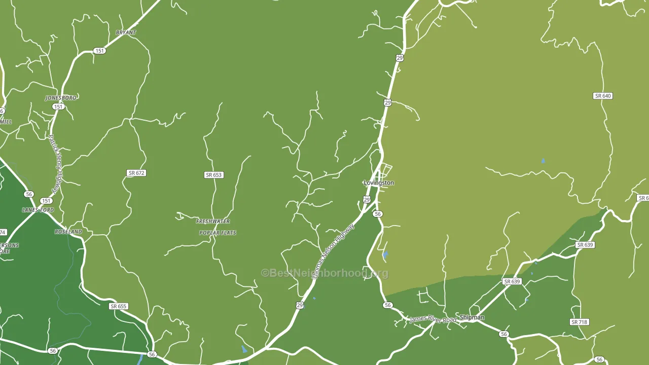 Lovingston, VA block-group voter-turnout map