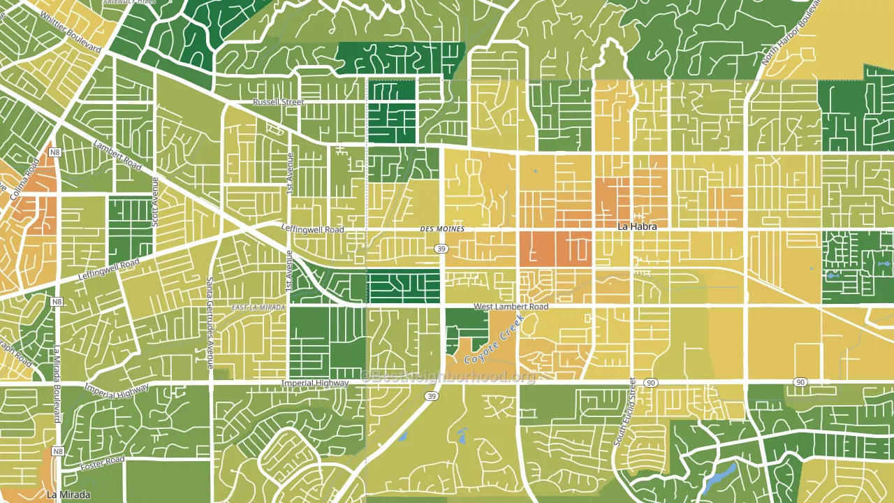 Lowell, La Habra, CA block-group voter-turnout map