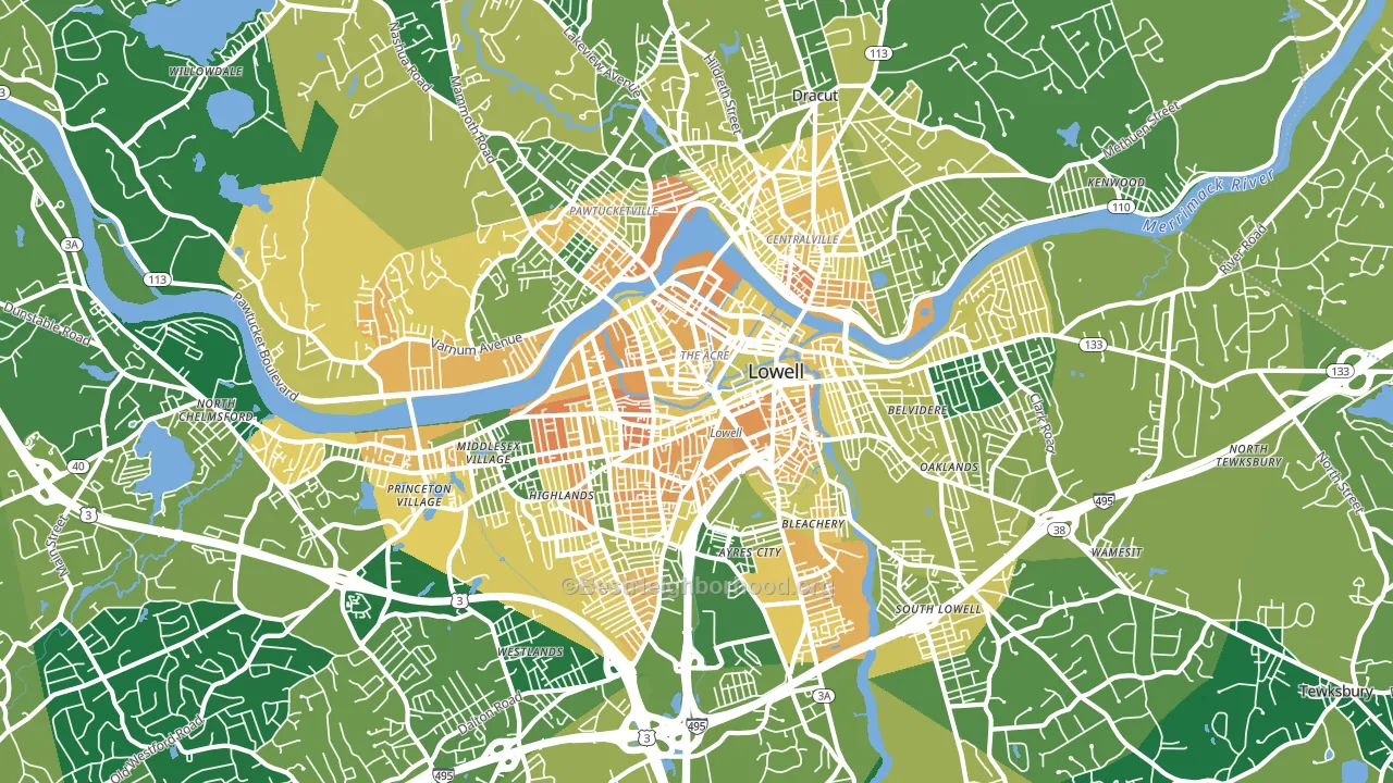 Lowell, MA block-group voter-turnout map