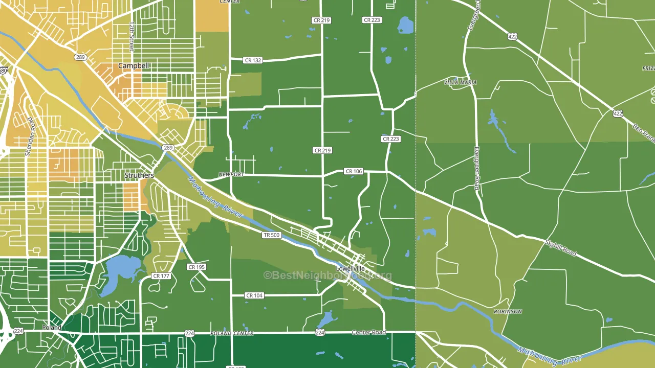 Lowellville, OH block-group voter-turnout map