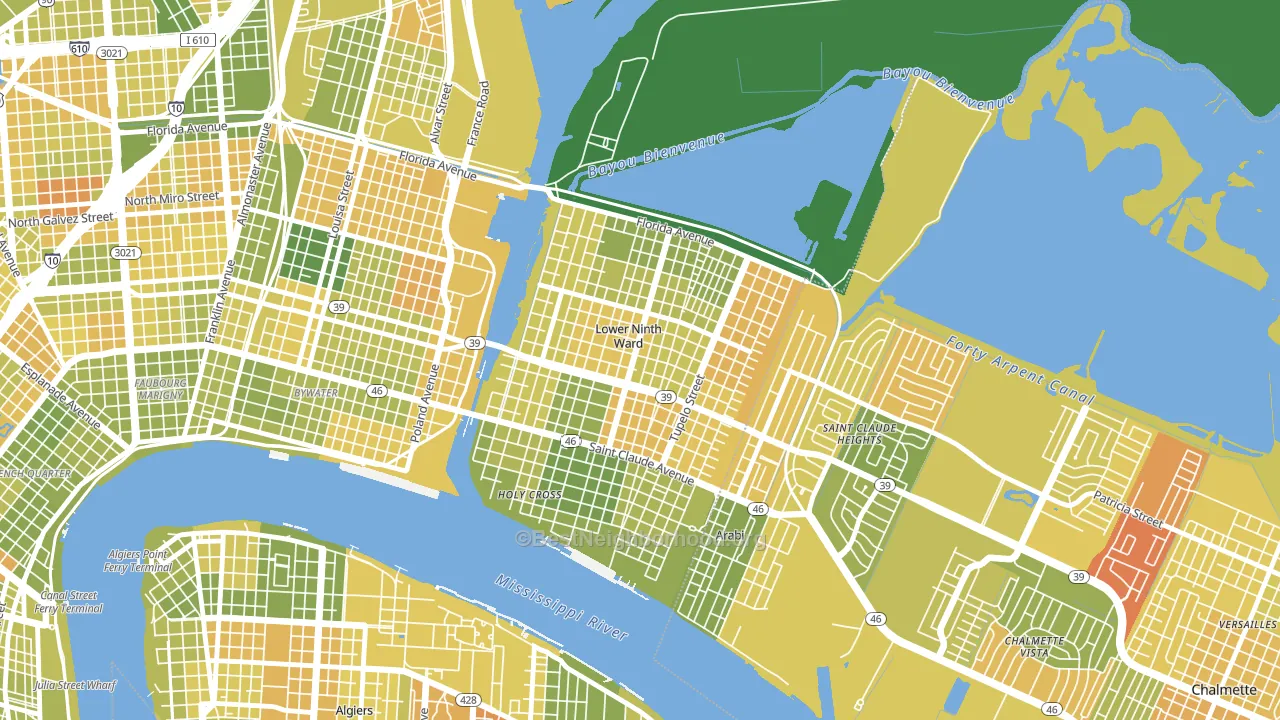 Lower 9th Ward, New Orleans, LA block-group voter-turnout map