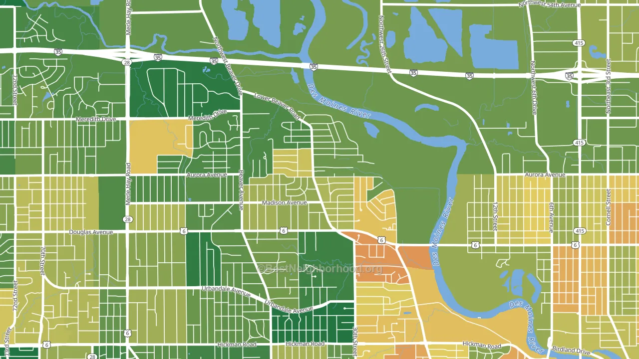 Lower Beaver, Des Moines, IA block-group voter-turnout map