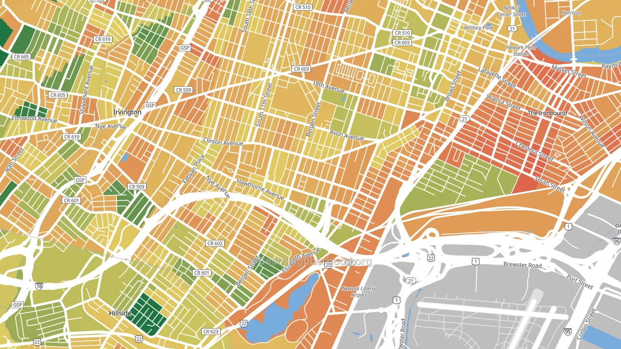 Lower Clinton Hill, Newark, NJ block-group voter-turnout map