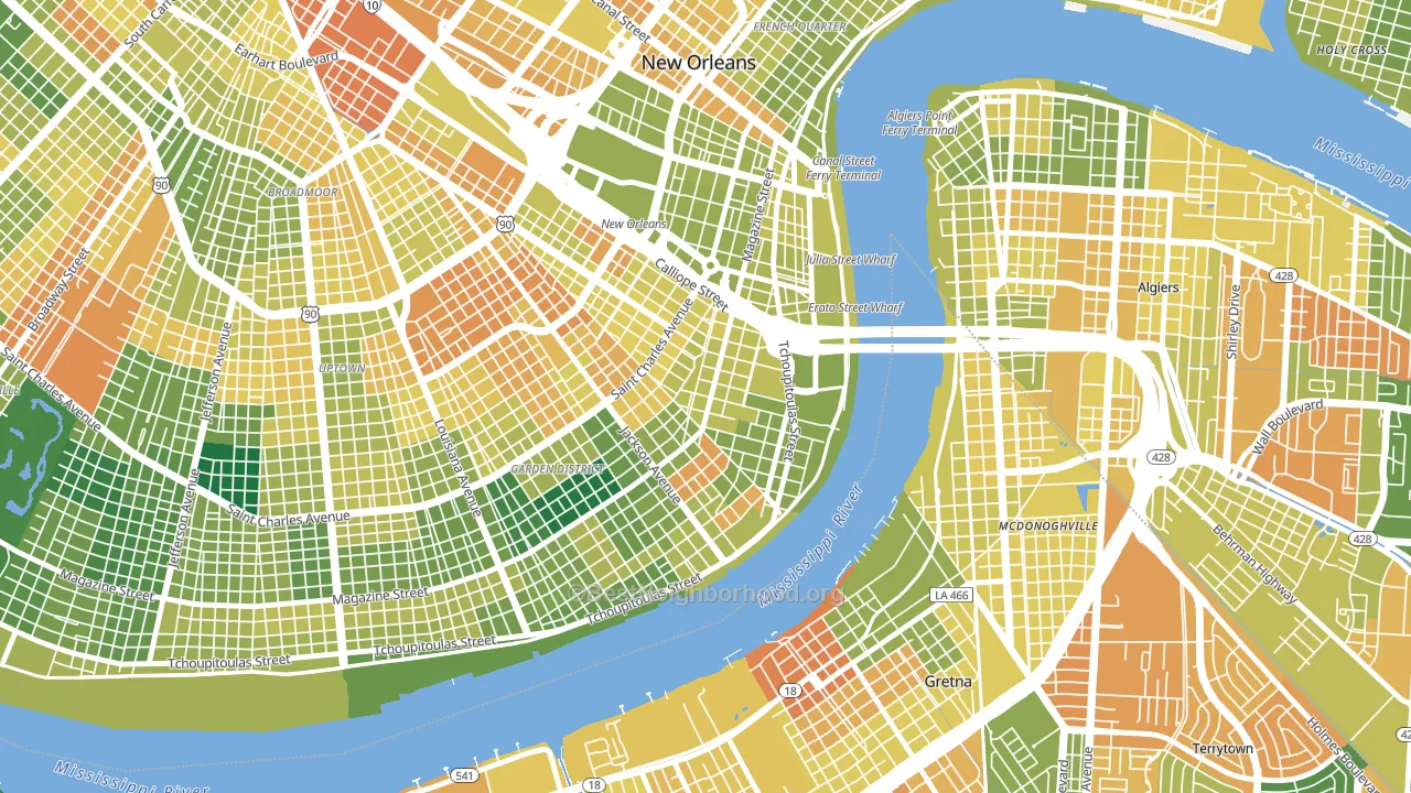 Lower Garden District, New Orleans, LA block-group voter-turnout map