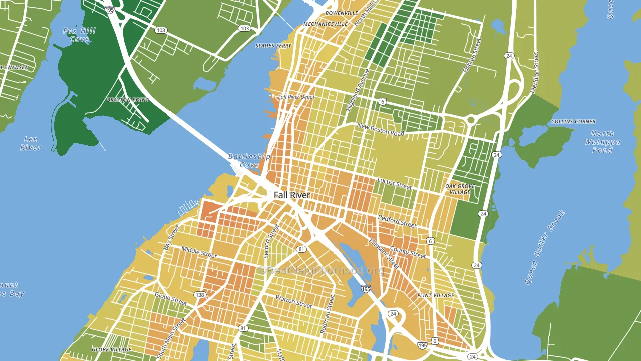 Lower Highlands, Fall River, MA block-group voter-turnout map