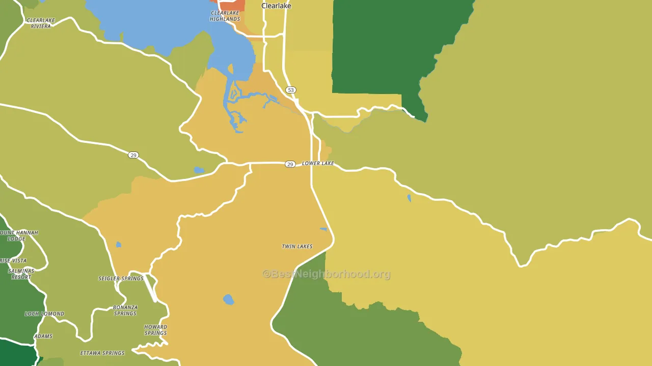 Lower Lake, CA block-group voter-turnout map