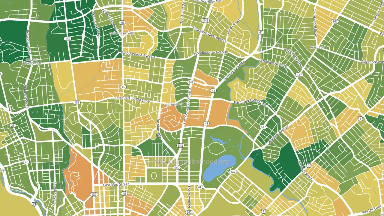 Lower Northwood, Baltimore, MD block-group voter-turnout map