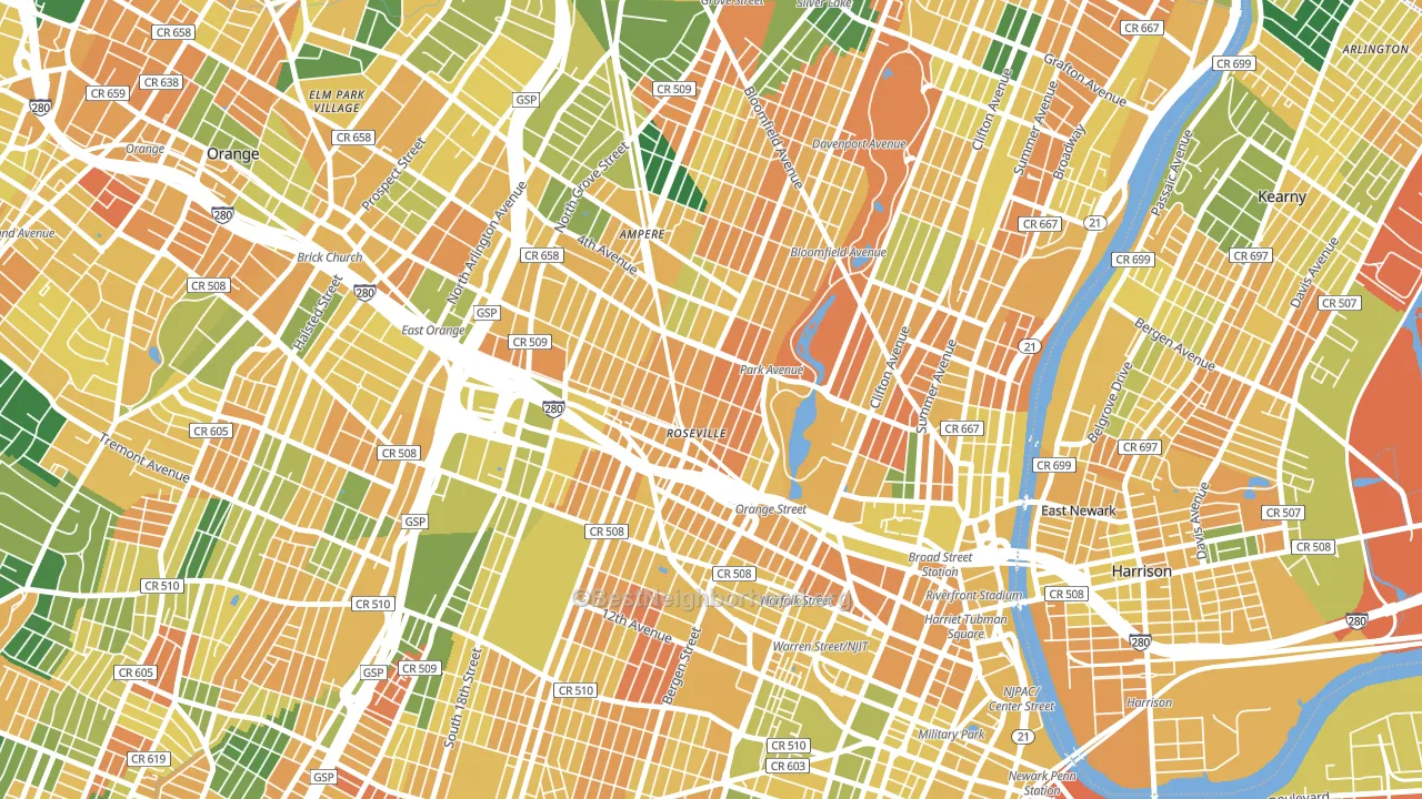 Lower Roseville, Newark, NJ block-group voter-turnout map