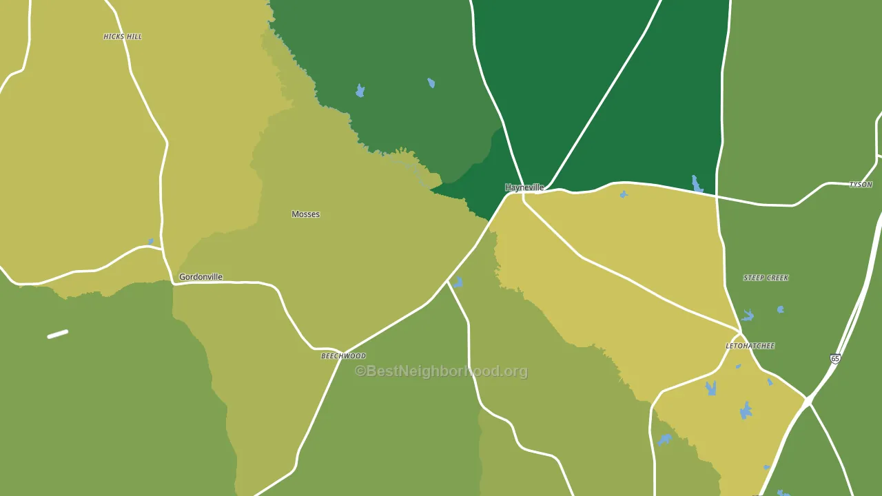 Lowndes County, AL block-group voter-turnout map