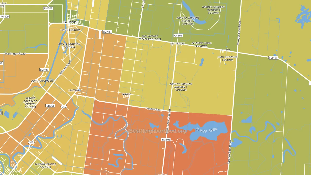 Lozano, TX block-group voter-turnout map