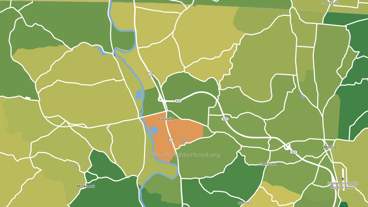 Lucasville, OH block-group voter-turnout map