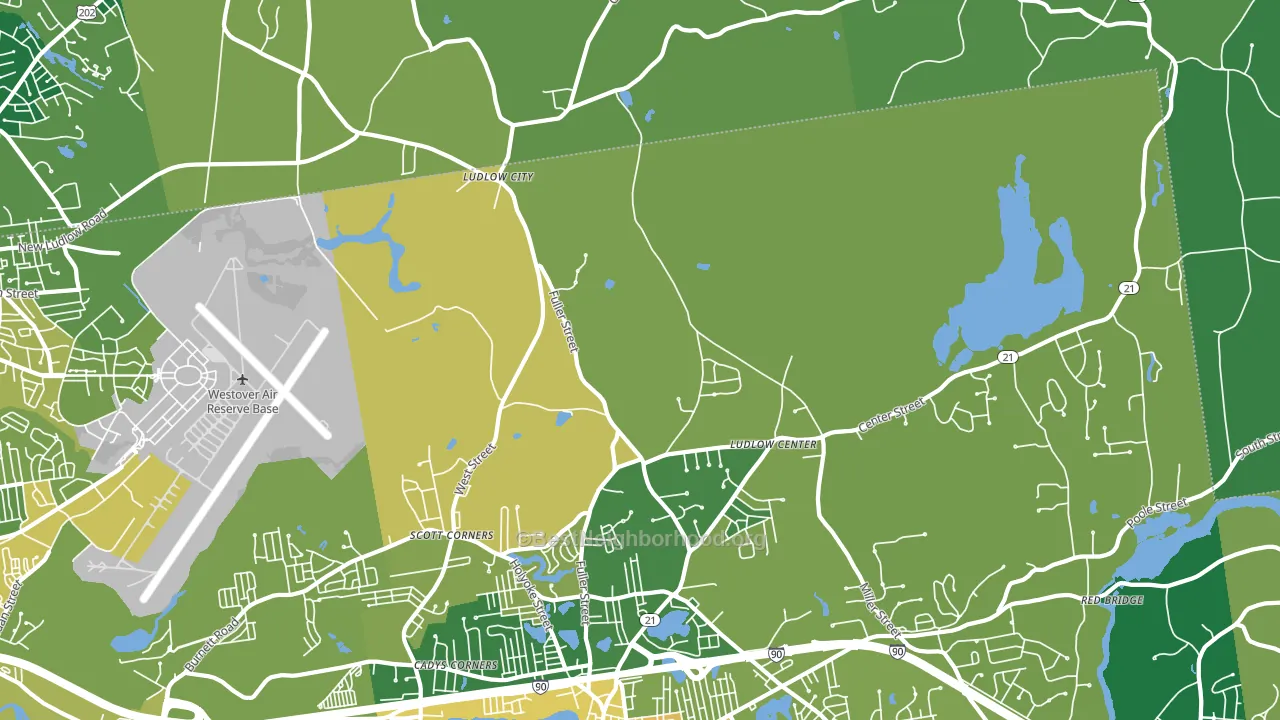 Ludlow Center, MA block-group voter-turnout map