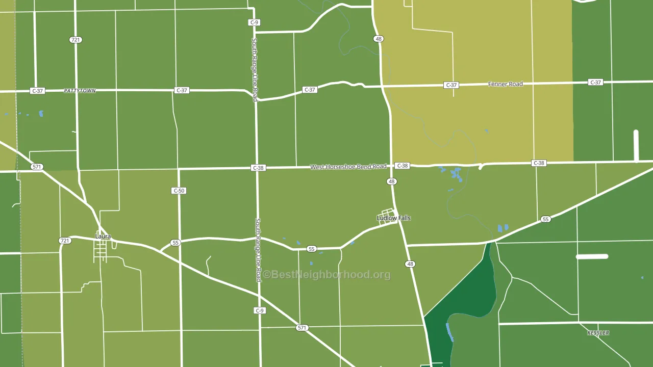 Ludlow Falls, OH block-group voter-turnout map