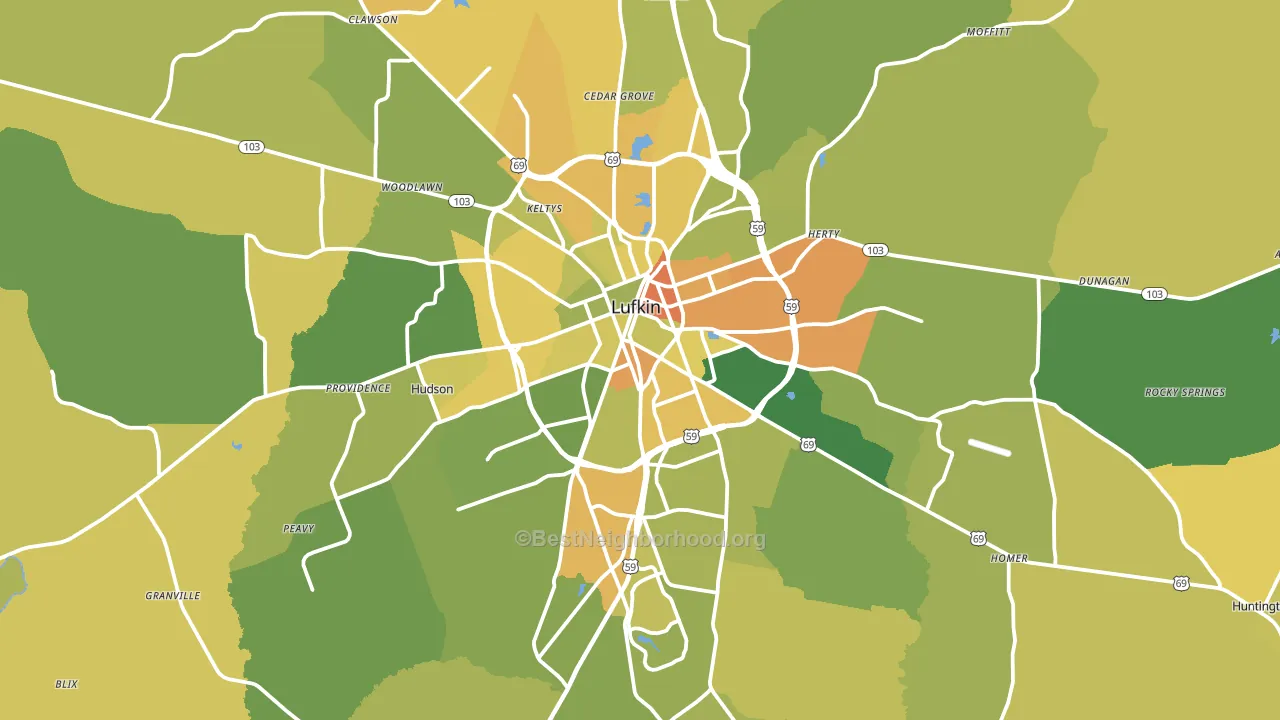Lufkin, TX block-group voter-turnout map