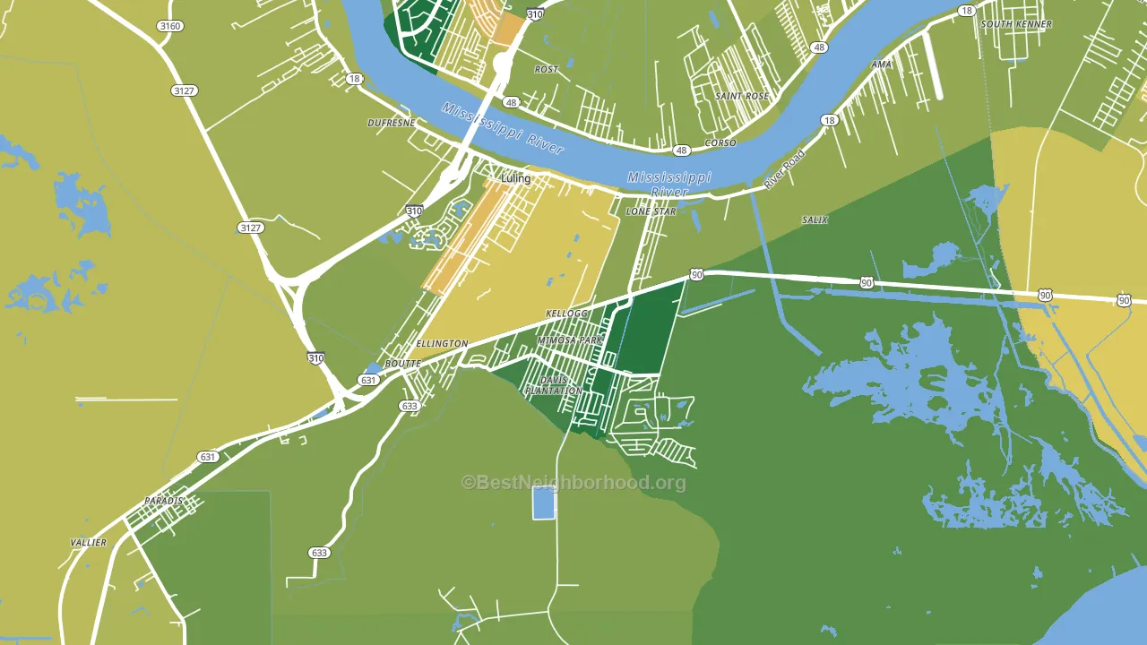 Luling, LA block-group voter-turnout map
