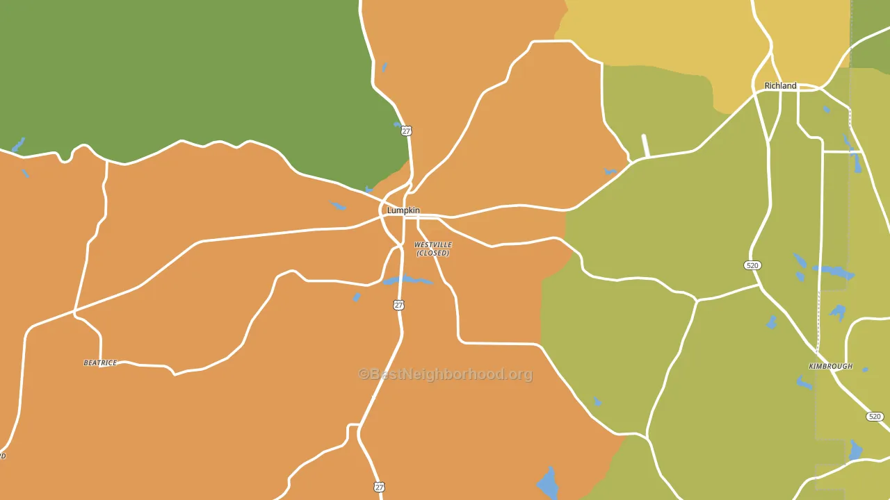 Lumpkin, GA block-group voter-turnout map
