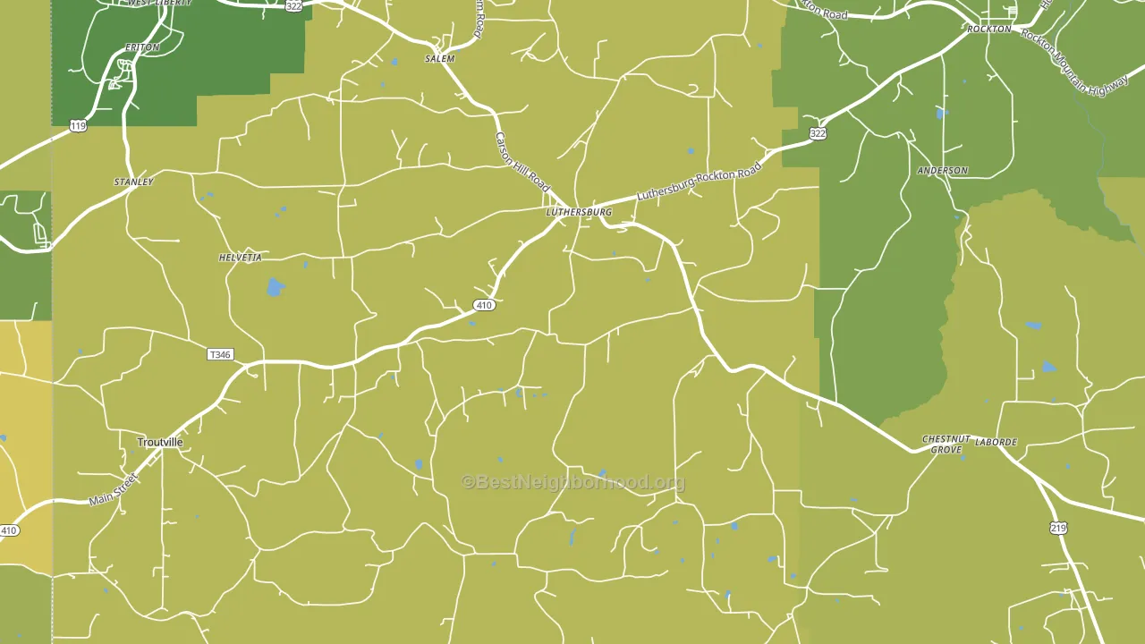 Luthersburg, PA block-group voter-turnout map