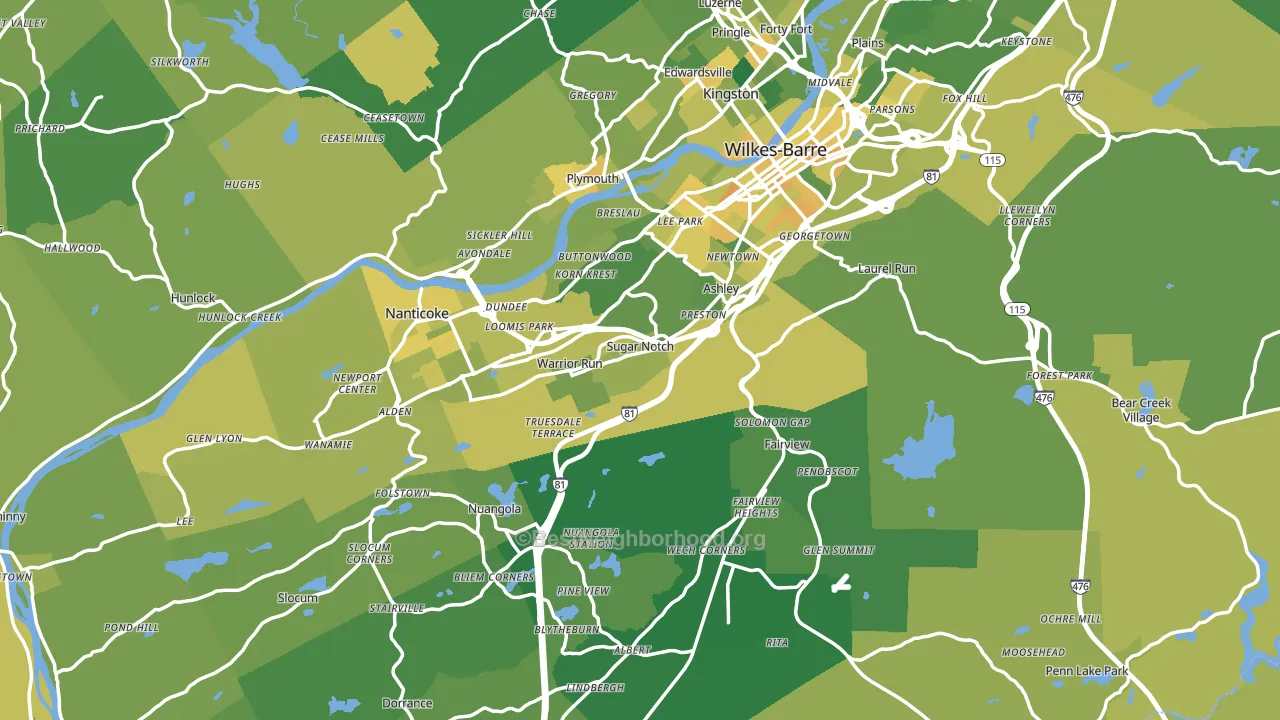 Luzerne County, PA block-group voter-turnout map