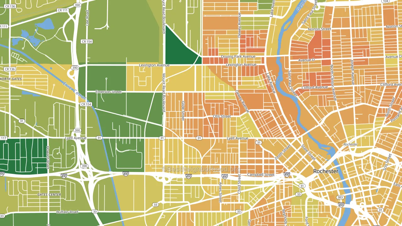 Lyell-Otis, Rochester, NY block-group voter-turnout map