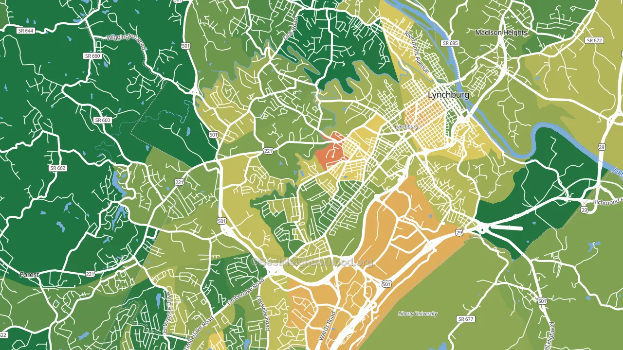 Lynchburg City, VA block-group voter-turnout map