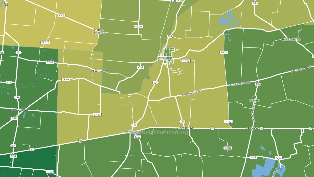 Lynchburg, OH block-group voter-turnout map