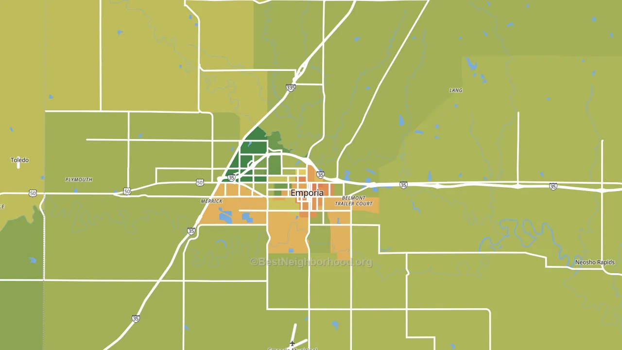 Lyon County, KS block-group voter-turnout map
