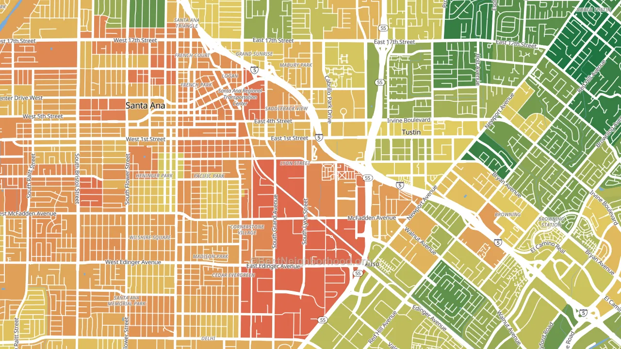 Lyon Street, Santa Ana, CA block-group voter-turnout map