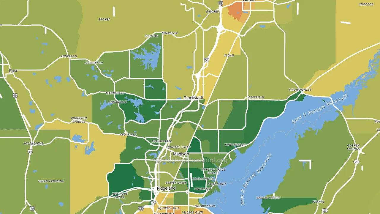 Madison County, MS block-group voter-turnout map