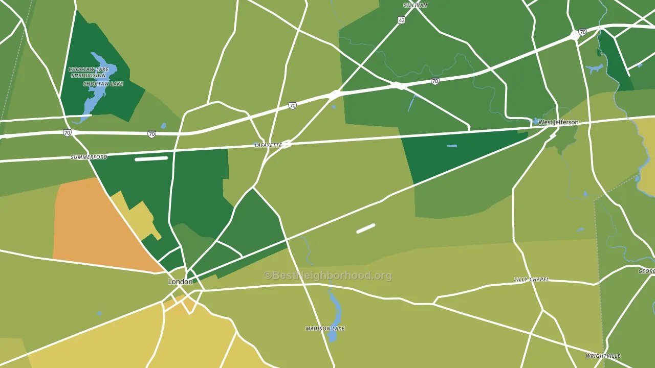 Madison County, OH block-group voter-turnout map