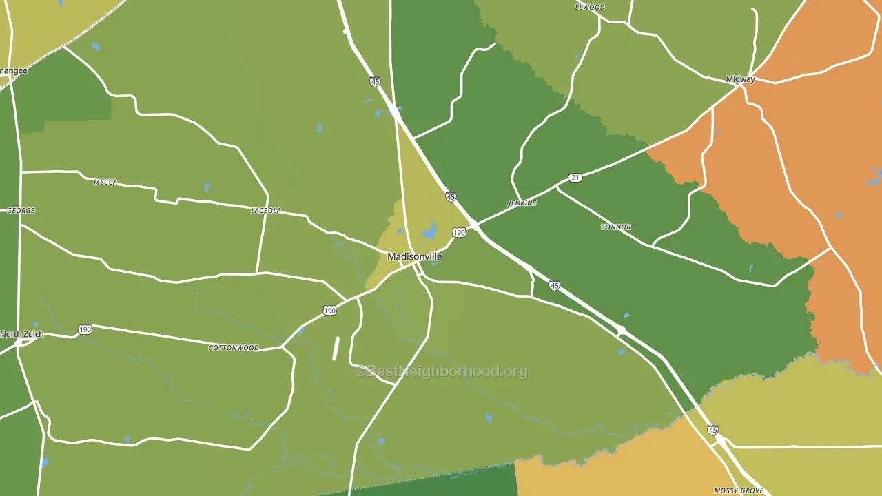 Madison County, TX block-group voter-turnout map
