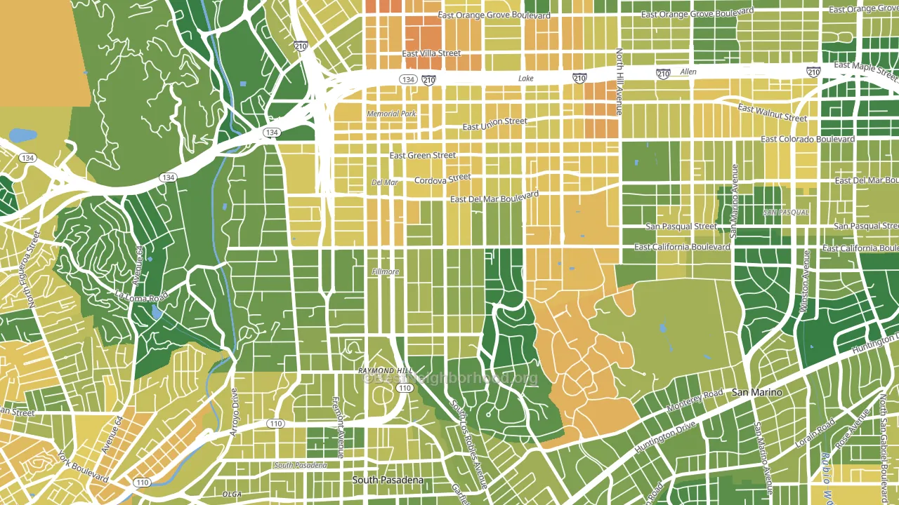 Madison Heights, Pasadena, CA block-group voter-turnout map