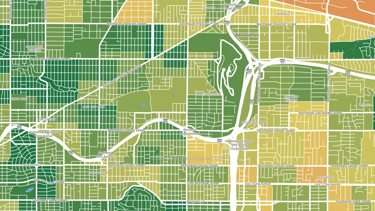 Madison South, Portland, OR block-group voter-turnout map