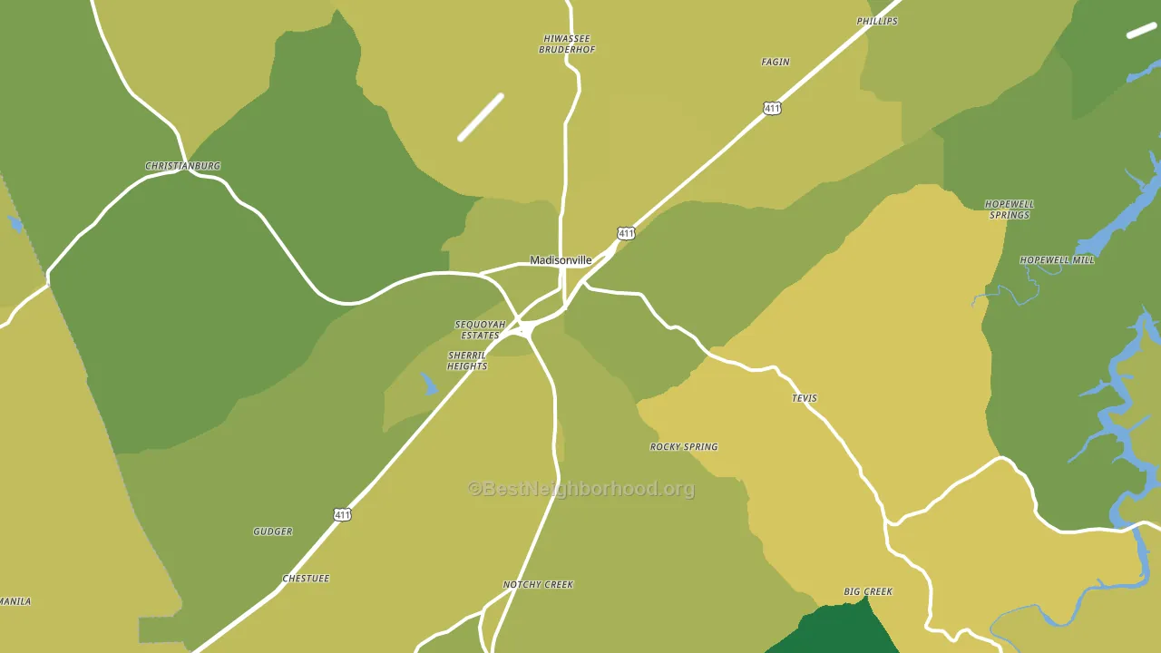 Madisonville, TN block-group voter-turnout map