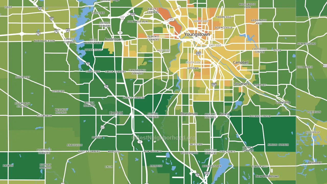 Mahoning County, OH block-group voter-turnout map