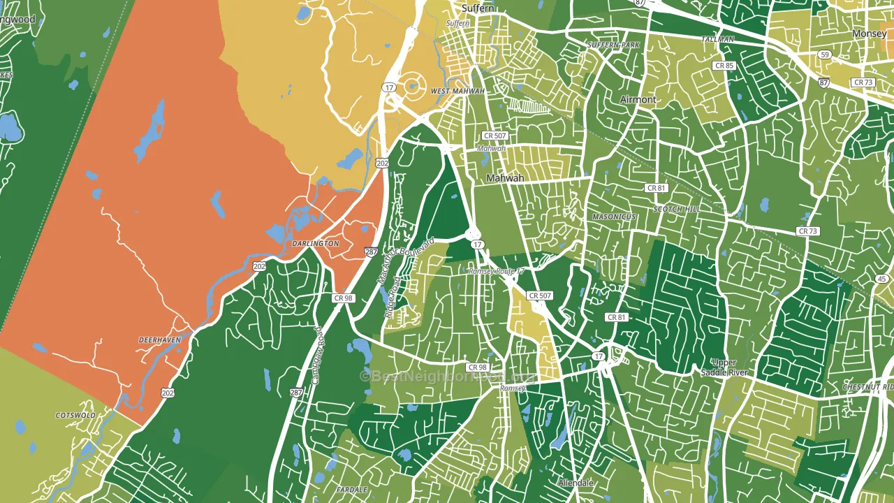 Mahwah, NJ block-group voter-turnout map