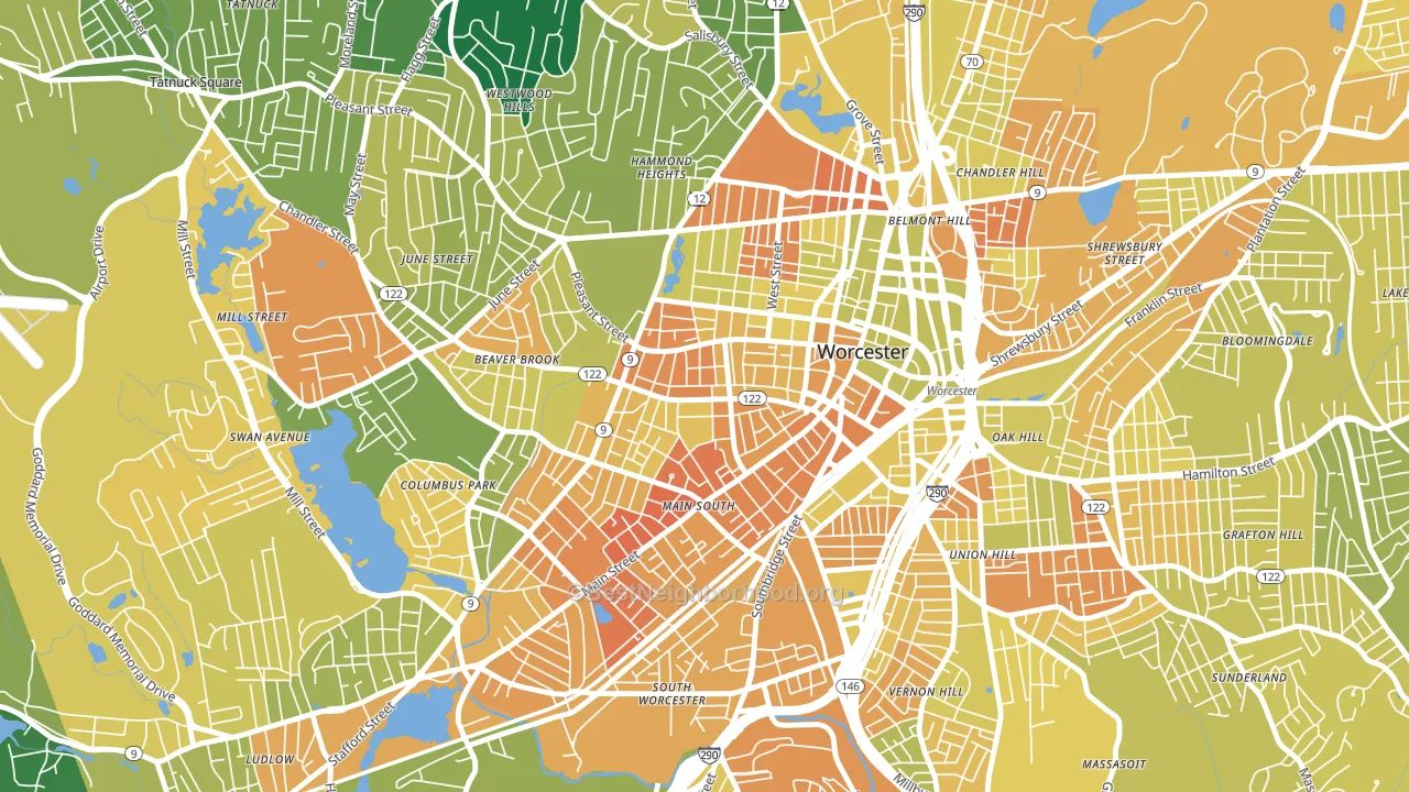 Main Middle, Worcester, MA block-group voter-turnout map