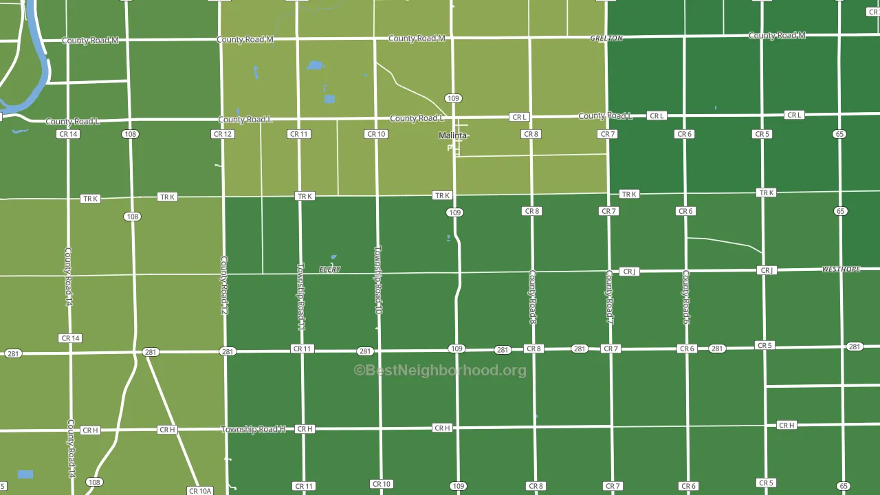 Malinta, OH block-group voter-turnout map